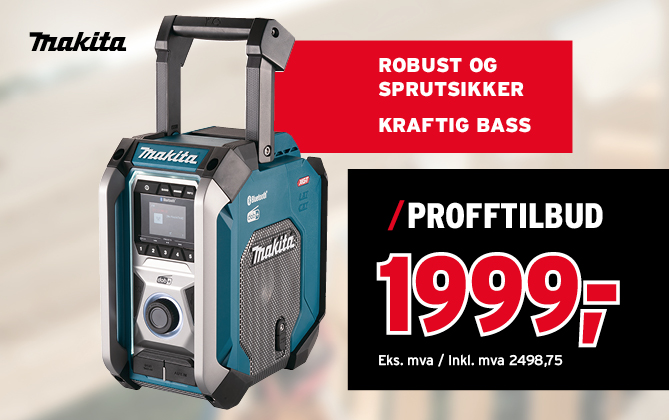 Robust og sprutsikker byggeplassradio DAB+ fra Makita