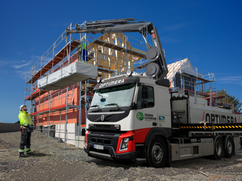 Levering til byggeplass fra Optimera Logistikk.